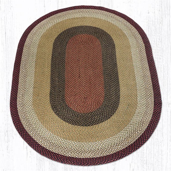 Burgundy/Mustard Oval Braided Rug 6'x9' Thumbnail