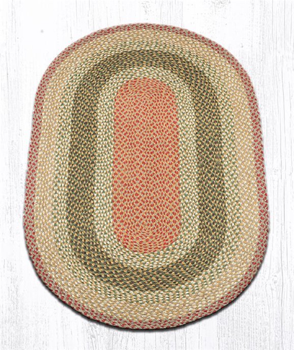 Olive/Burgundy/Gray Oval Braided Rug 3'x5' Thumbnail