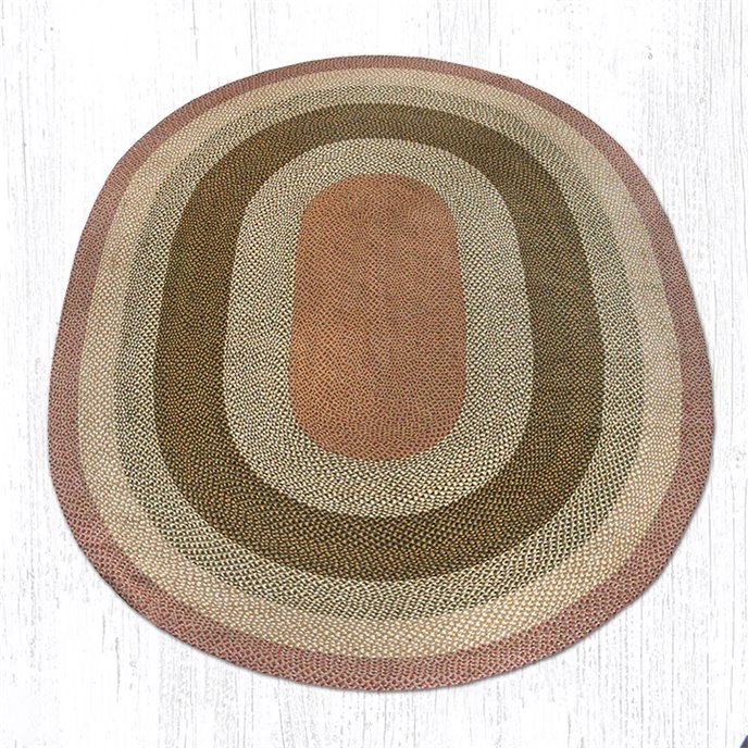 Olive/Burgundy/Gray Oval Braided Rug 8'x11' Thumbnail