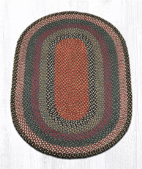 Burgundy/Blue/Gray Oval Braided Rug 3'x5' Thumbnail