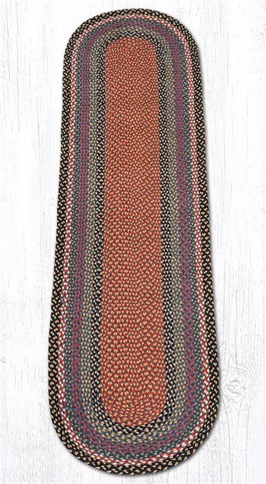 Burgundy/Blue/Gray Oval Braided Rug 2'x8' Thumbnail