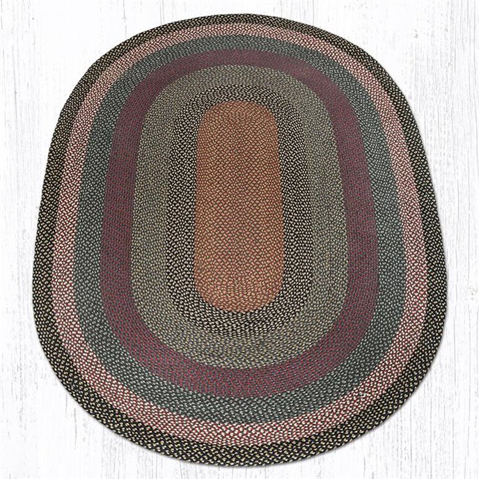 Burgundy/Blue/Gray Oval Braided Rug 6'x9' Thumbnail