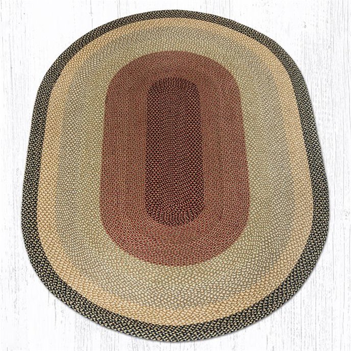 Burgundy/Gray/Cream/Black Oval Braided Rug 6'x9' Thumbnail