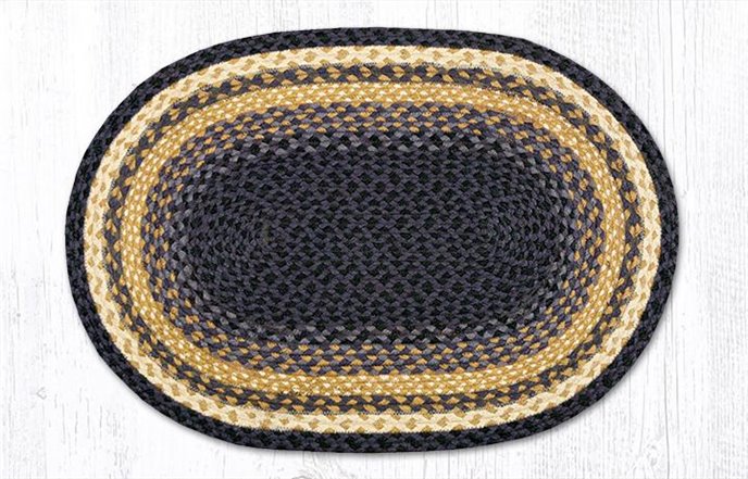 Lt. Blue/Dk. Blue/Mustard Oval Braided Rug 20"x30" Thumbnail