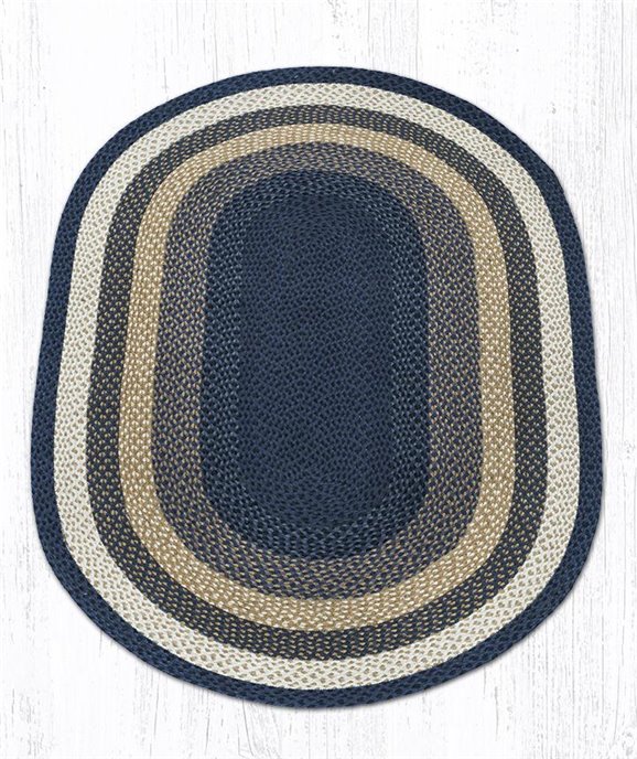 Lt. Blue/Dk. Blue/Mustard Oval Braided Rug 4'x6' Thumbnail