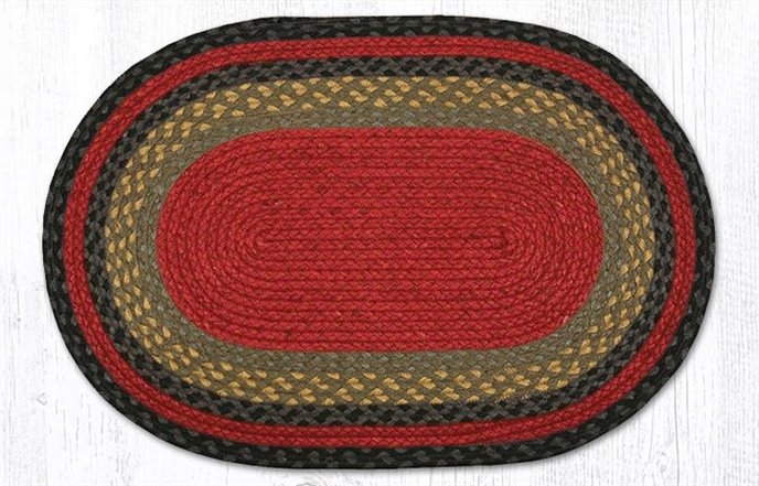 Burgundy/Olive/Charcoal Oval Braided Rug 20"x30" Thumbnail