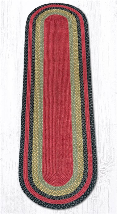 Burgundy/Olive/Charcoal Oval Braided Rug 2'x8' Thumbnail