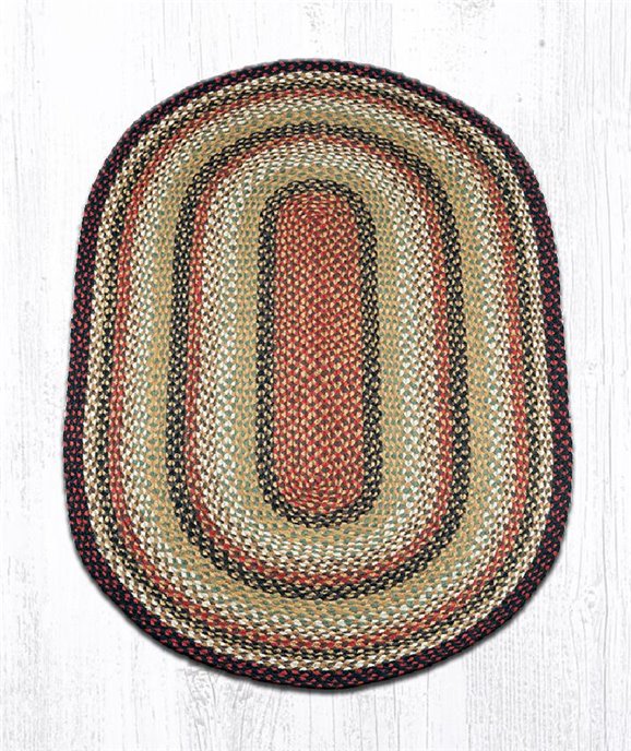 Burgundy/Mustard/Ivory Oval Braided Rug 3'x5' Thumbnail