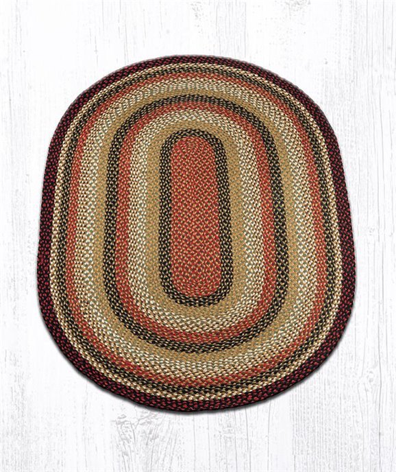 Burgundy/Mustard/Ivory Oval Braided Rug 4'x6' Thumbnail