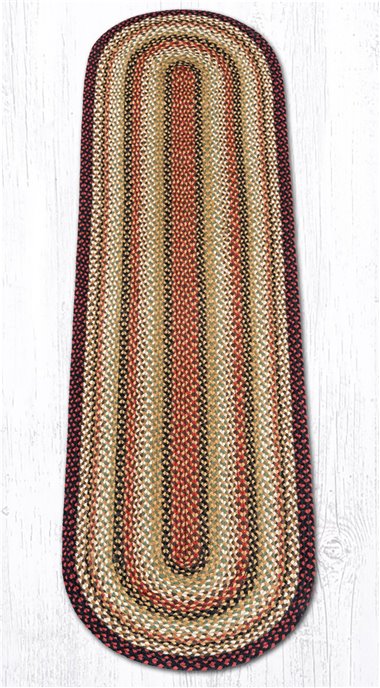 Burgundy/Mustard/Ivory Oval Braided Rug 2'x8' Thumbnail