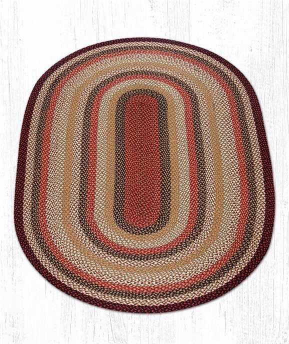 Burgundy/Mustard/Ivory Oval Braided Rug 5'x8' Thumbnail