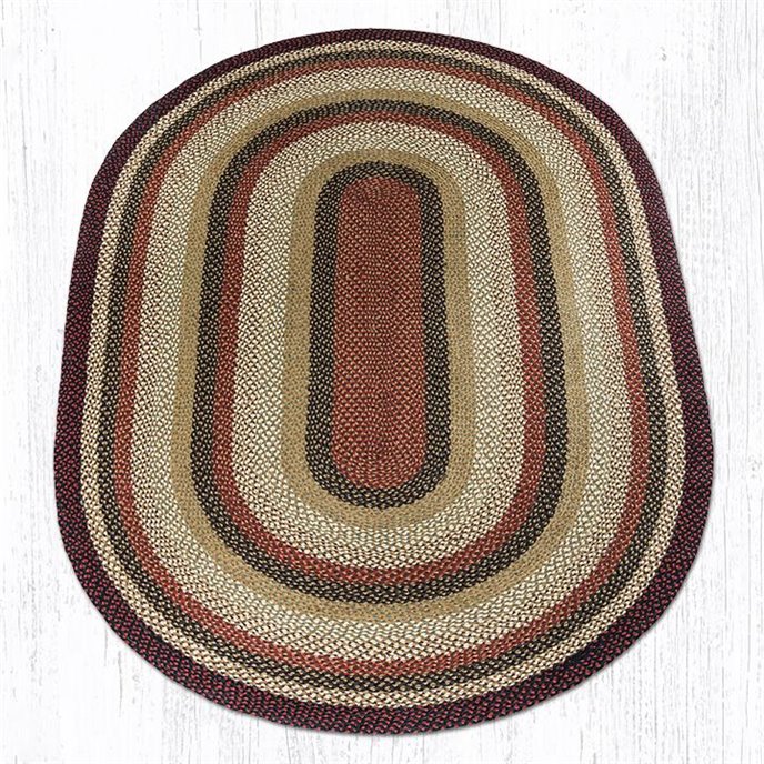 Burgundy/Mustard/Ivory Oval Braided Rug 6'x9' Thumbnail