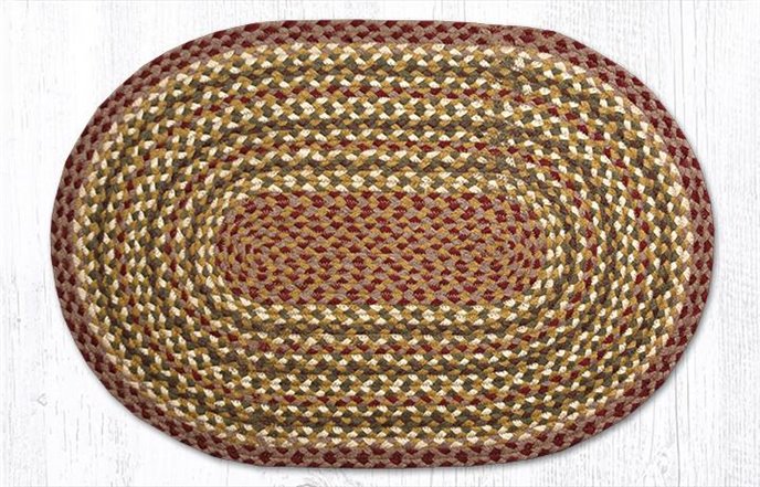 Olive/Burgundy/Gray Oval Braided Rug 20"x30" Thumbnail