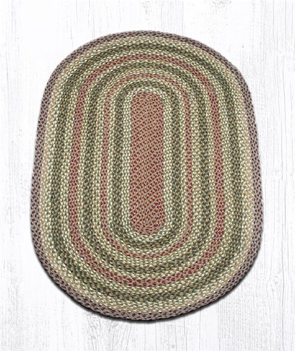 Olive/Burgundy/Gray Oval Braided Rug 3'x5' Thumbnail