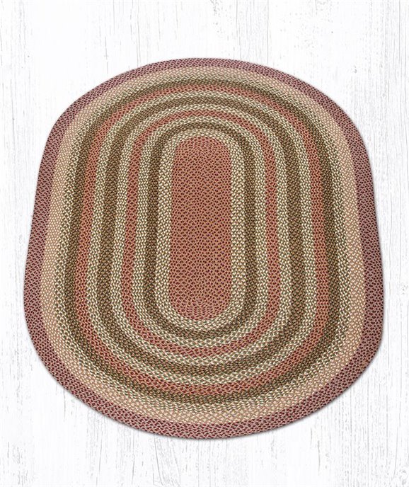 Olive/Burgundy/Gray Oval Braided Rug 5'x8' Thumbnail