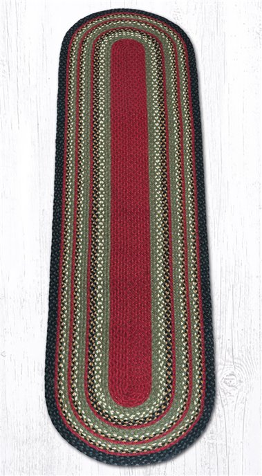 Burgundy/Olive/Charcoal Oval Braided Rug 2'x8' Thumbnail