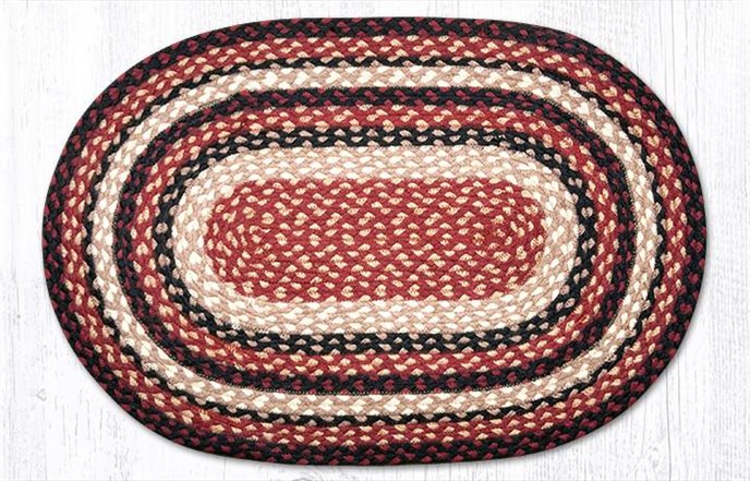 Burgundy/Black/Tan Oval Braided Rug 20"x30" Thumbnail