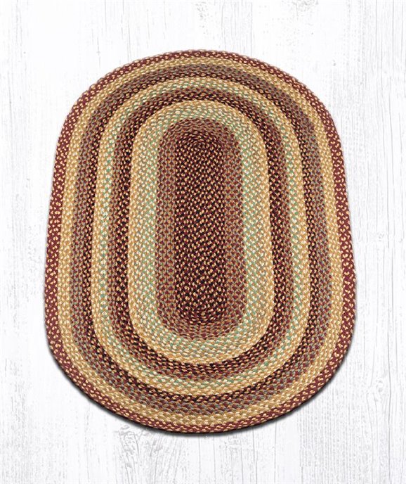 Burgundy/Gray/Cream/Mustard Oval Braided Rug 3'x5' Thumbnail