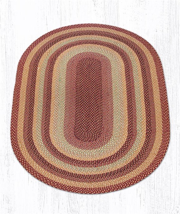 Burgundy/Gray/Cream/Mustard Oval Braided Rug 5'x8' Thumbnail