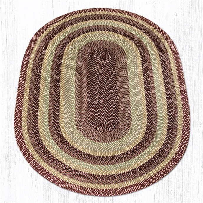 Burgundy/Gray/Cream/Mustard Oval Braided Rug 6'x9' Thumbnail