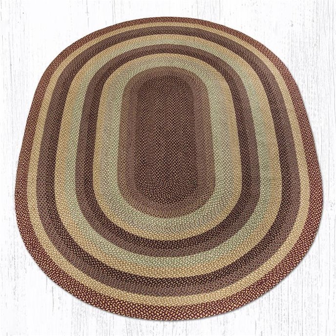 Burgundy/Gray/Cream/Mustard Oval Braided Rug 8'x11' Thumbnail