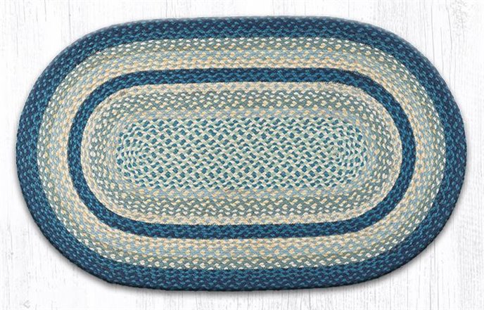 Breezy Blue/Taupe/Ivory Oval Braided Rug 27"x45" Thumbnail