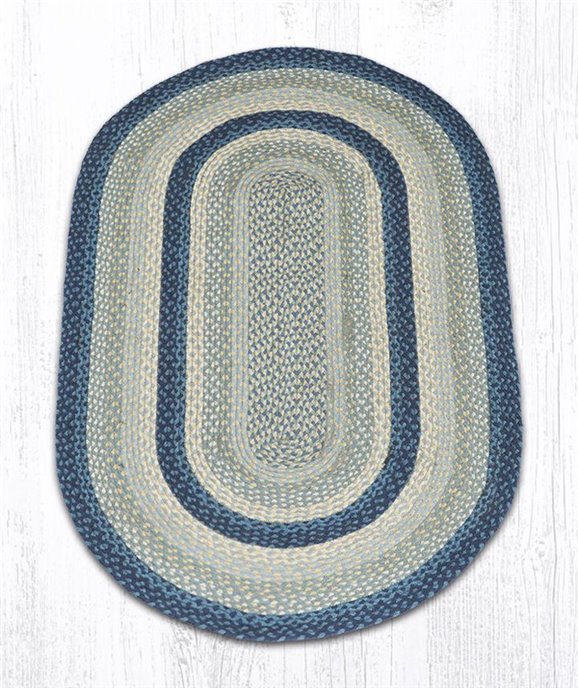 Breezy Blue/Taupe/Ivory Oval Braided Rug 3'x5' Thumbnail