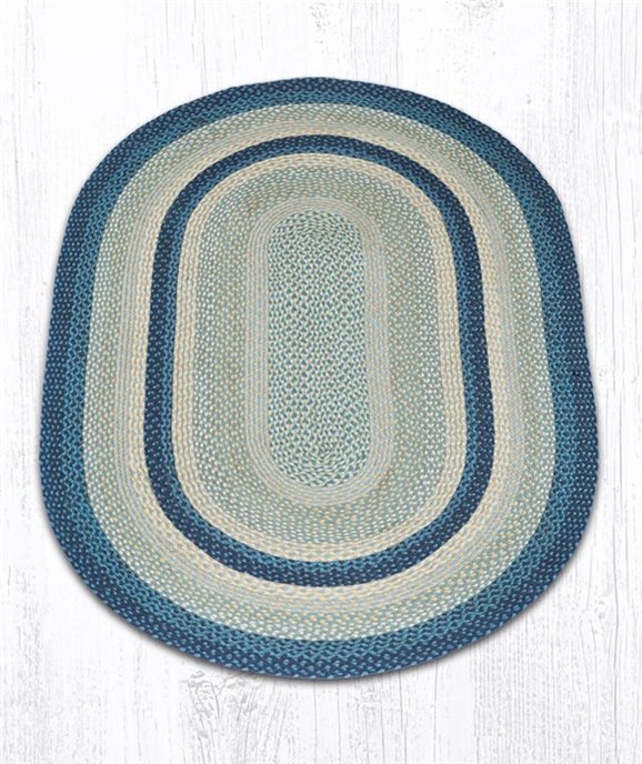 Breezy Blue/Taupe/Ivory Oval Braided Rug 4'x6' Thumbnail
