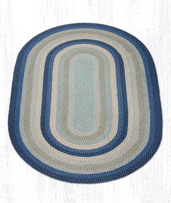 Breezy Blue/Taupe/Ivory Oval Braided Rug 5'x8' Thumbnail