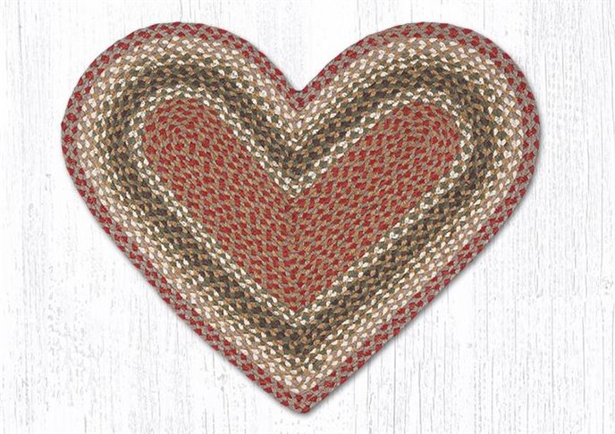 Olive/Burgundy/Gray Heart Shaped Braided Rug 20"x30" Thumbnail