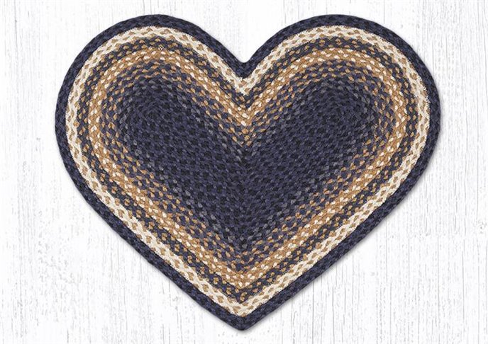 Lt. Blue/Dk. Blue/Mustard Heart Shaped Braided Rug 20"x30" Thumbnail
