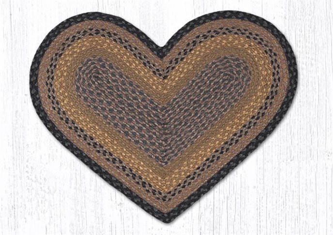 Brown/Black/Charcoal Heart Shaped Braided Rug 20"x30" Thumbnail