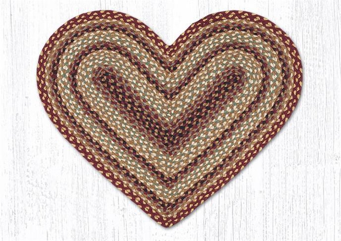 Burgundy/Gray/Cream/Mustard Heart Shaped Braided Rug 20"x30" Thumbnail