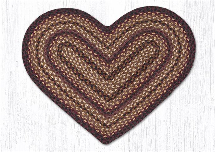 Black Cherry/Chocolate/Cream Heart Shaped Braided Rug 20"x30" Thumbnail