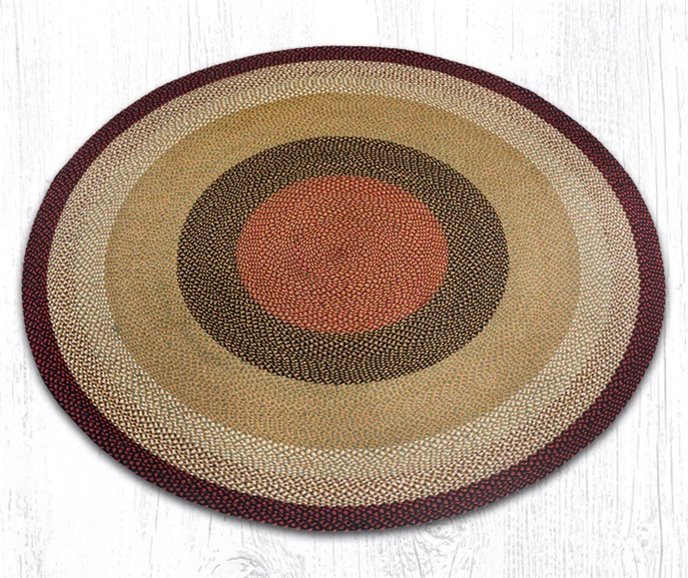 Burgundy/Mustard Round Braided Rug 7.75'x7.75' Thumbnail