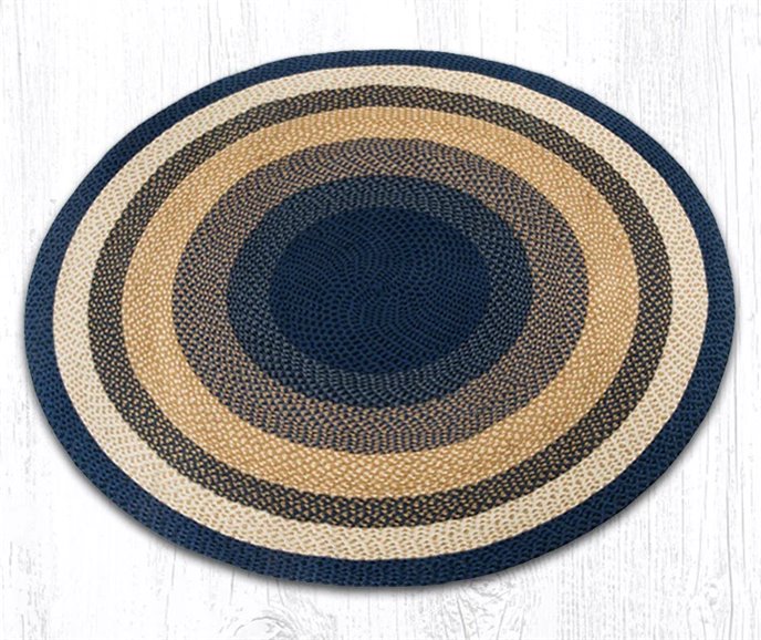 Lt. Blue/Dk. Blue/Mustard Round Braided Rug 5.75'x5.75' Thumbnail