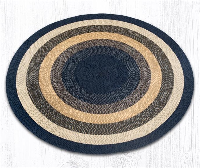 Lt. Blue/Dk. Blue/Mustard Round Braided Rug 7.75'x7.75' Thumbnail