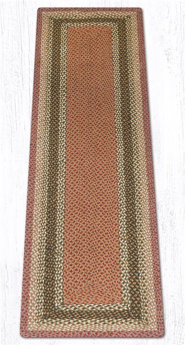 Olive/Burgundy/Gray Rectangular Braided Rug 2'x8' Thumbnail