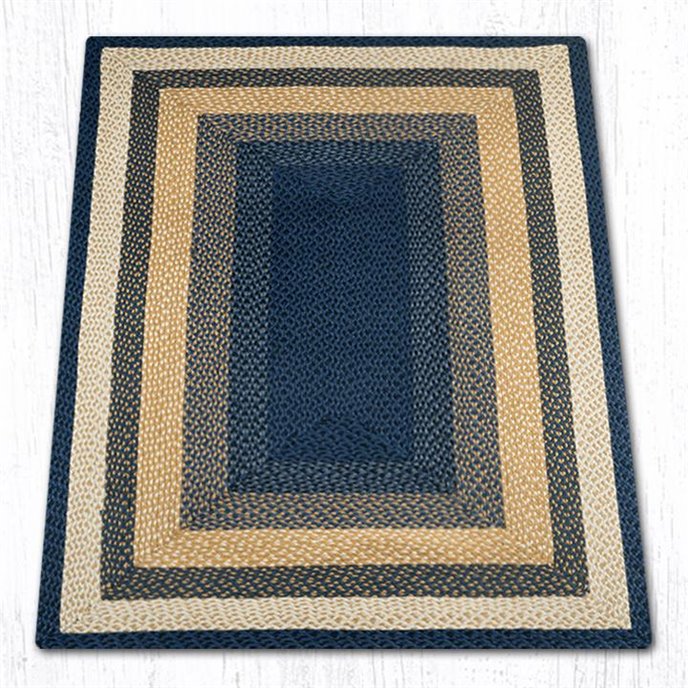 Lt. Blue/Dk. Blue/Mustard Rectangular Braided Rug 4'x6' Thumbnail