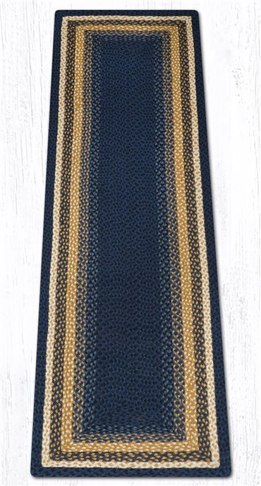 Lt. Blue/Dk. Blue/Mustard Rectangular Braided Rug 2'x8' Thumbnail