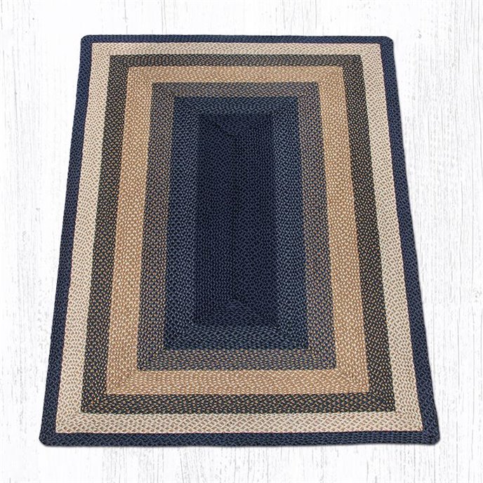 Lt. Blue/Dk. Blue/Mustard Rectangular Braided Rug 5'x8' Thumbnail