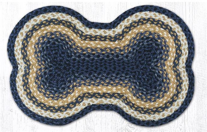 Lt. Blue/Dk. Blue/Mustard Large Braided Dog Bone Shaped Rug 18"x28" Thumbnail