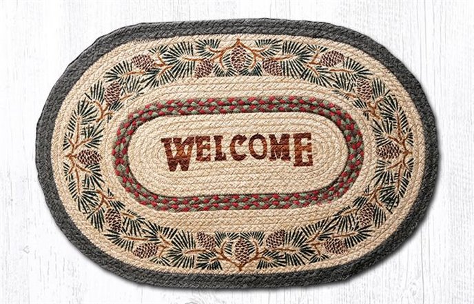 Pinecone Welcome Oval Braided Rug 20"x30" Thumbnail