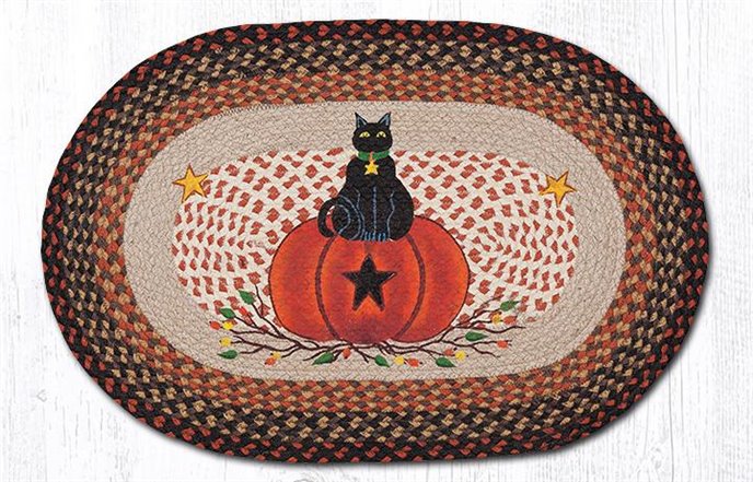 Black Cat Pumpkin Oval Braided Rug 20"x30" Thumbnail
