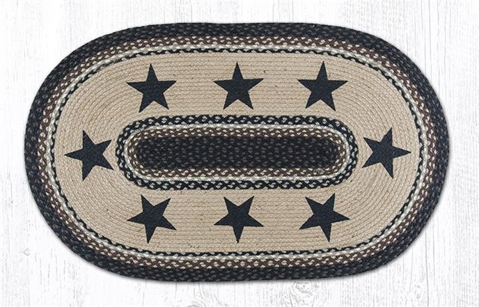 Black Stars Oval Braided Rug 27"x45" Thumbnail