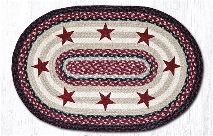 Burgundy Stars Oval Braided Rug 20"x30" Thumbnail