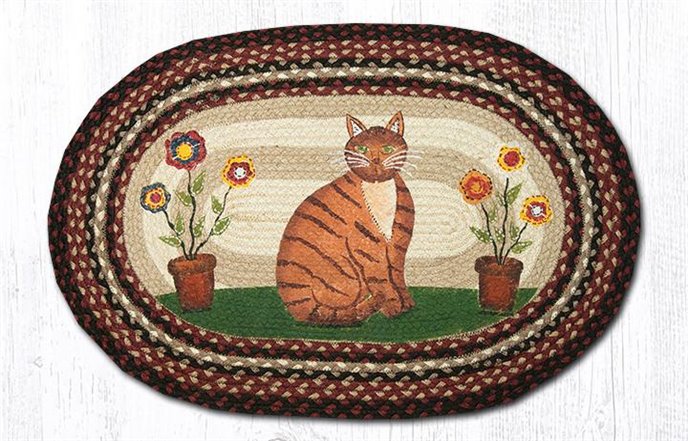 Folk Art Cat Oval Braided Rug 20"x30" Thumbnail