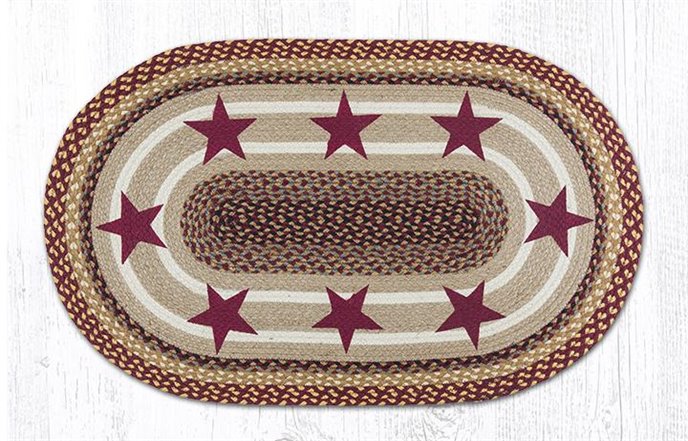 Burgundy Stars Oval Braided Rug 27"x45" Thumbnail