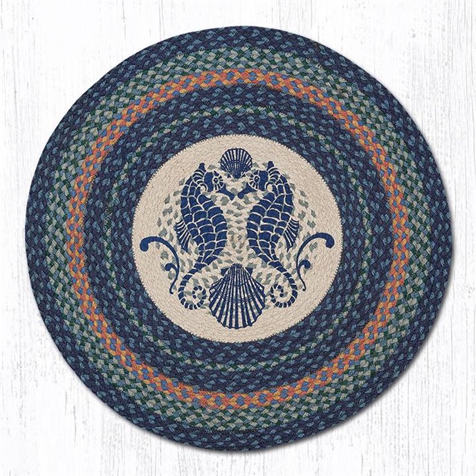 Shell Coast Seahorse Round Braided Rug 27"x27" Thumbnail