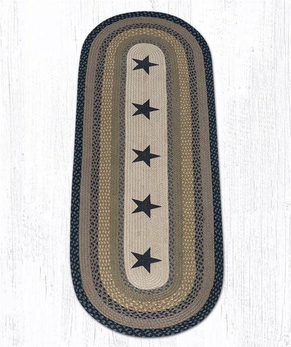 Black Stars Oval Braided Rug 2'x6' Thumbnail